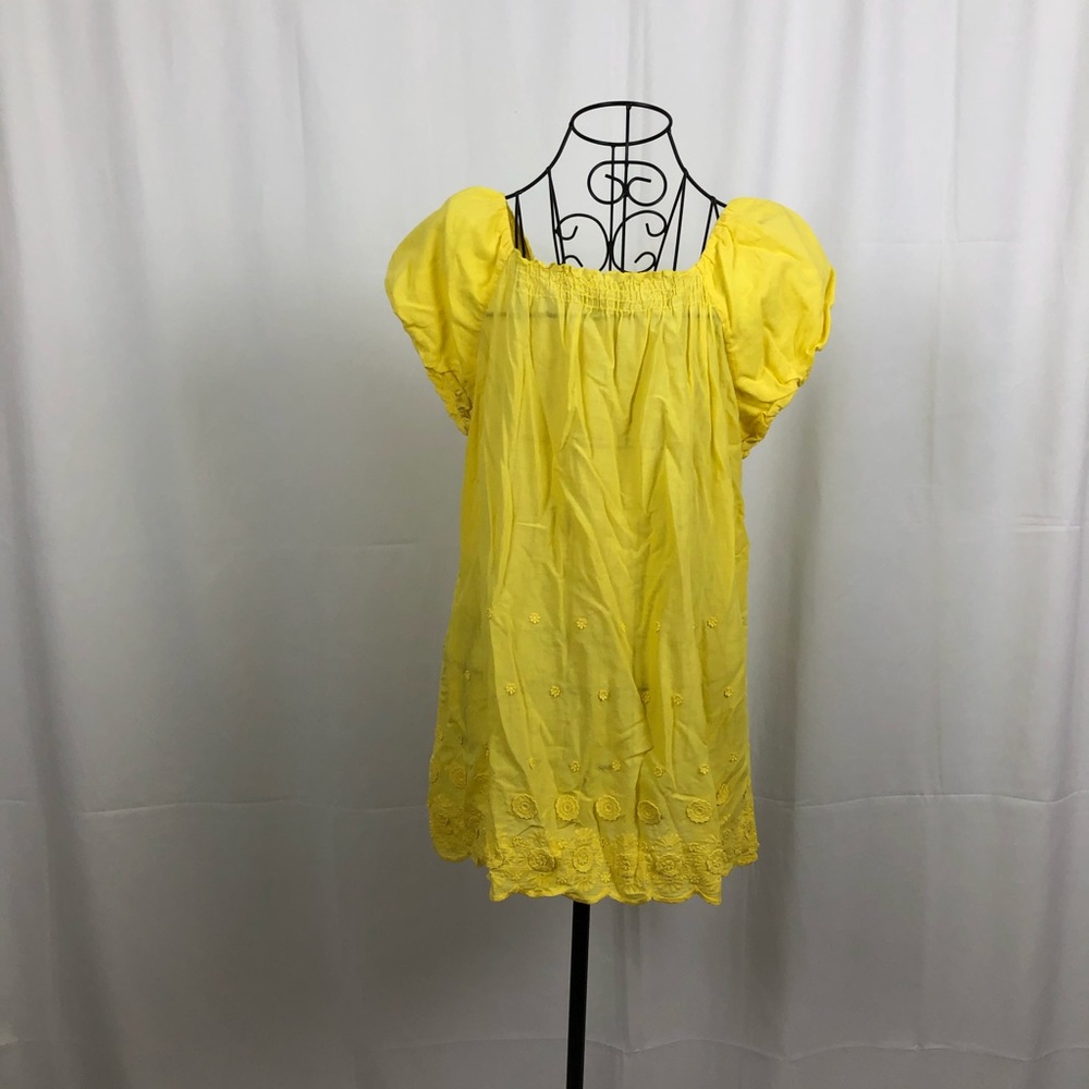 Apt. 9 yellow puff sleeve embroidered cotton top L - Picture 6 of 8
